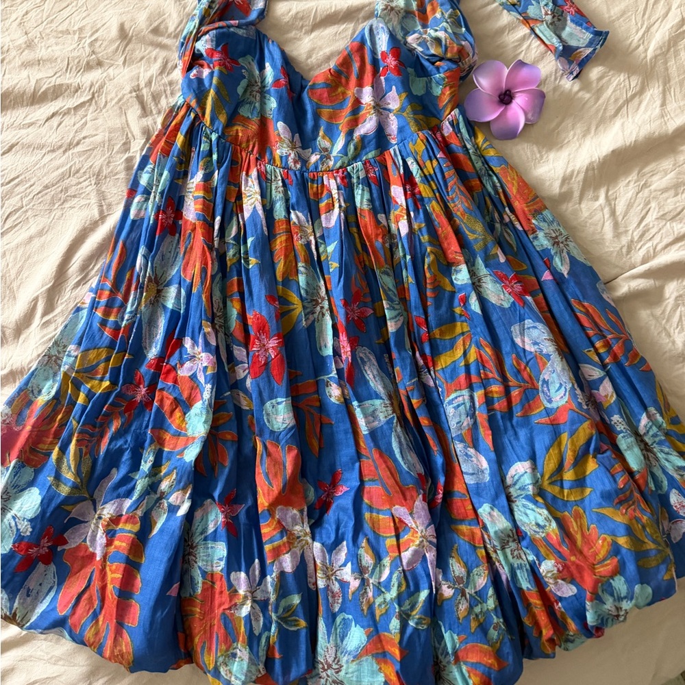 Free People Blue Floral Halter Dress with Multicolor Print